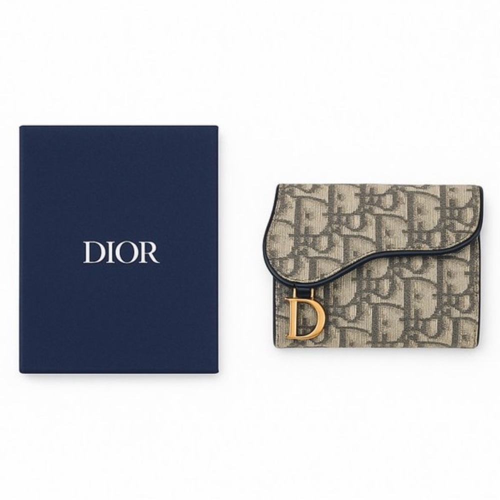 Dior Beige Saddle Trotter TriFold Wallet with Gold Accent